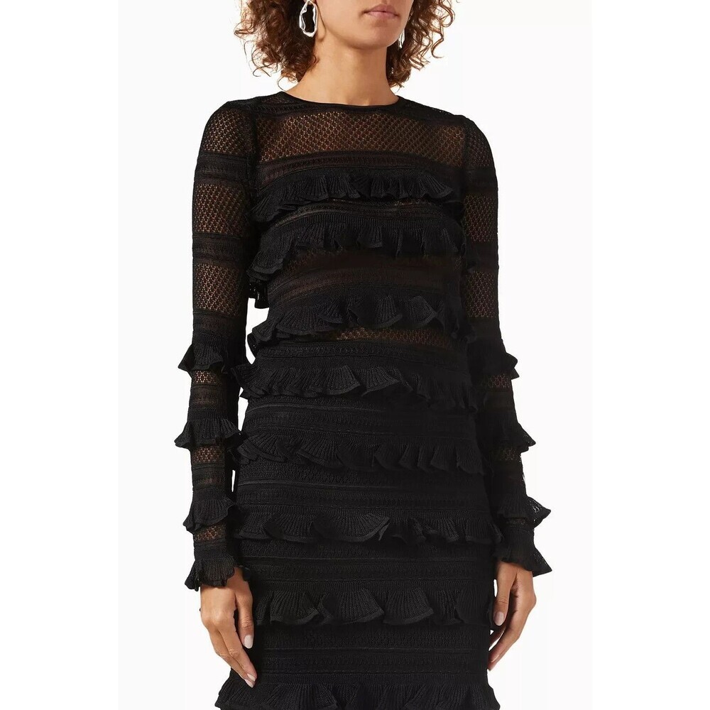 ZIMMERMANN Wonderland Ruffle Trim Black Knit Viscose Frill Top Size 0/4